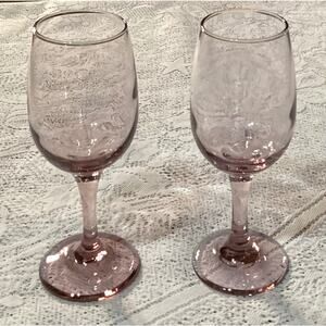 Set of 2 Libbey Premiere Plum Pink Wine Glasses 7.25" Tall Stemmed Goblets Vtg